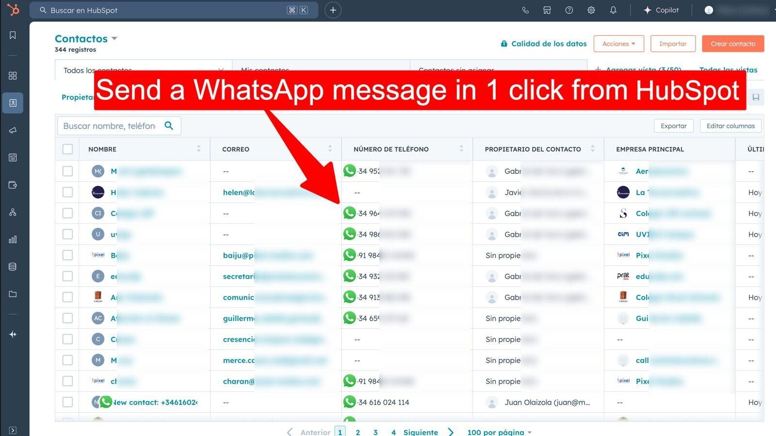 Send a WhatsApp message in 1 click from HubSpot.
